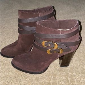 Jimmy Choo Brown Suede Heel Bootie with Buckle